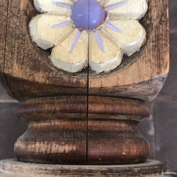 Vintage Carved Wood Floral Distressed Rustic Boho Candle Holder - Picture 9 of 9